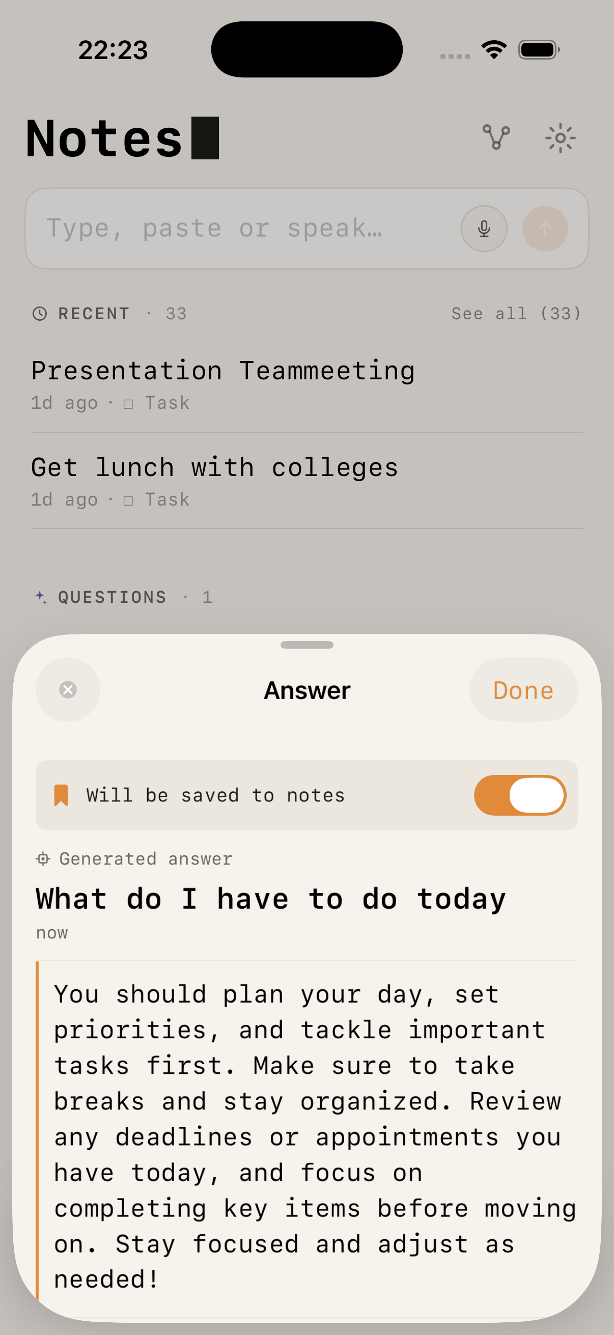 /ask answer generated on-device