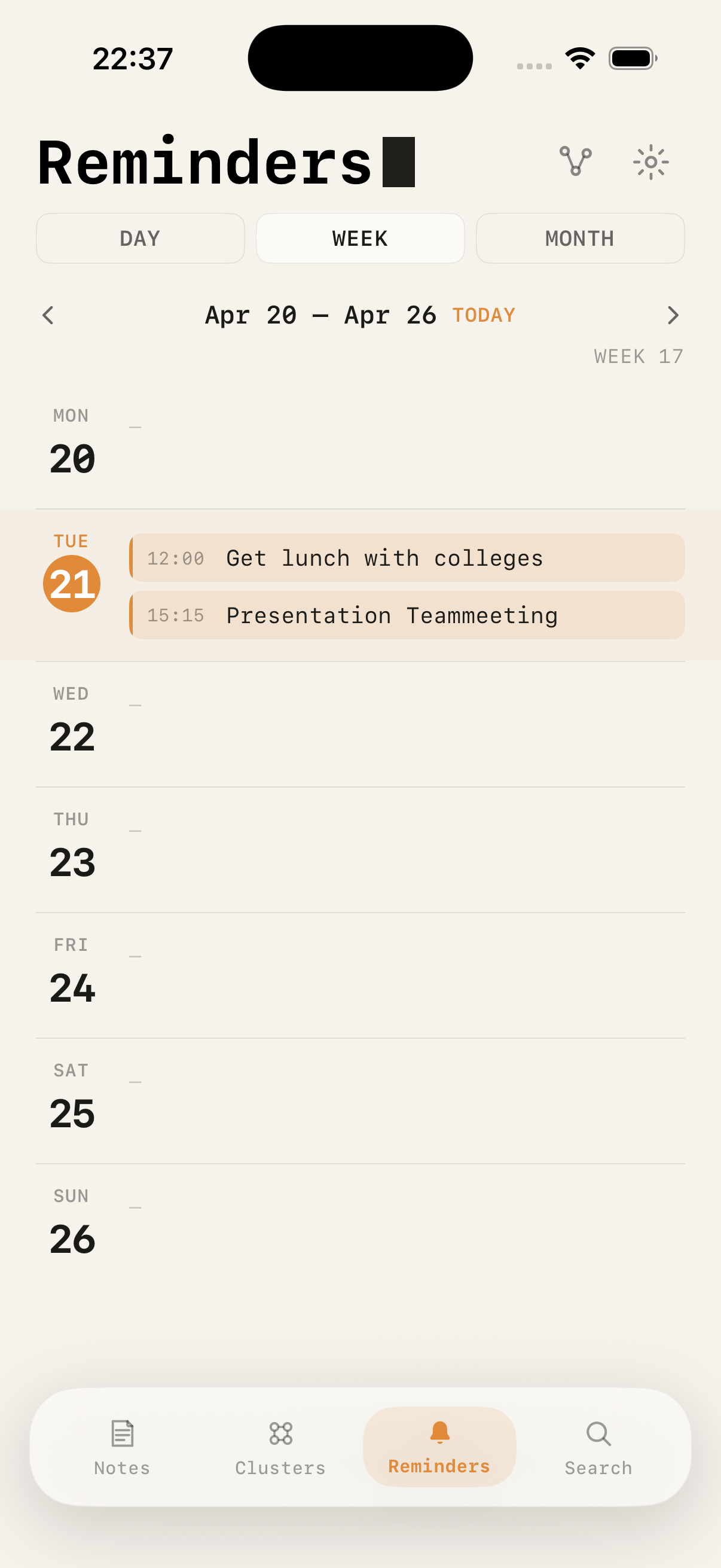 Reminders week view
